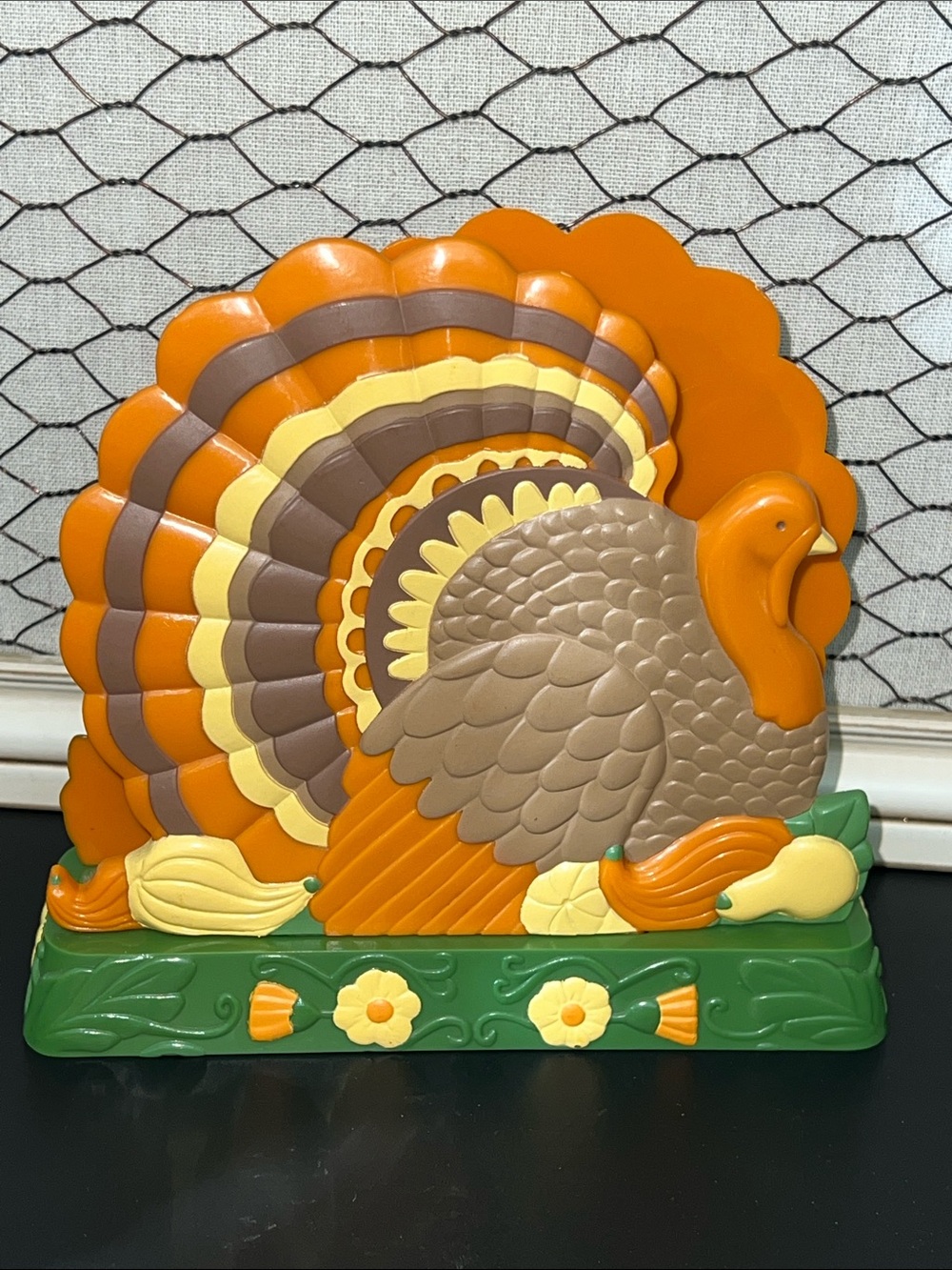 Vintage Avon Plastic Thanksgiving Turkey Napkin Holder Retro 1970s Fall Decor